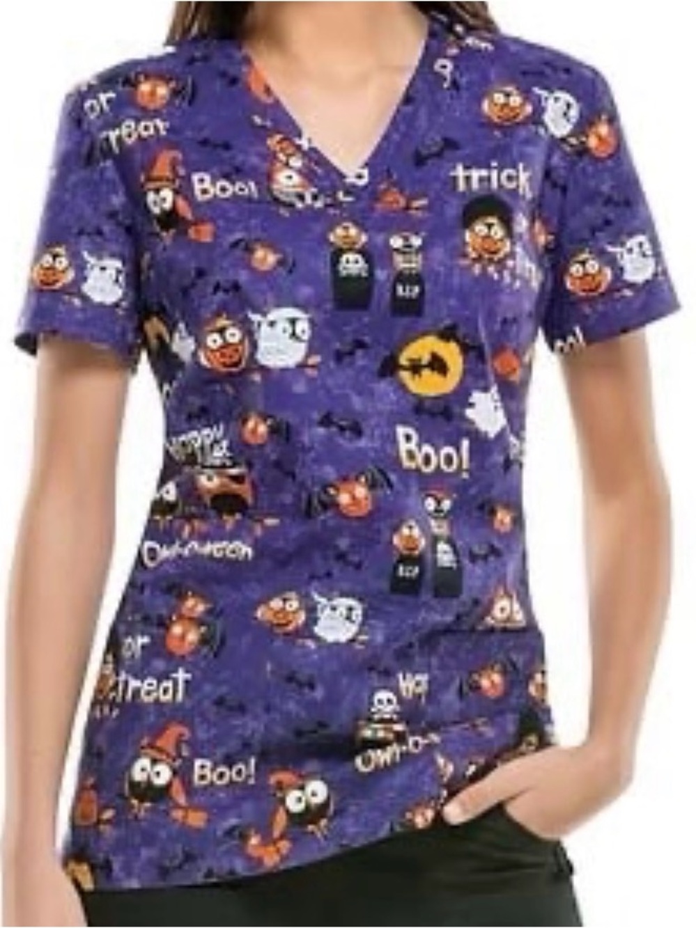 Women's Purple Short Sleeve Halloween Print Tee